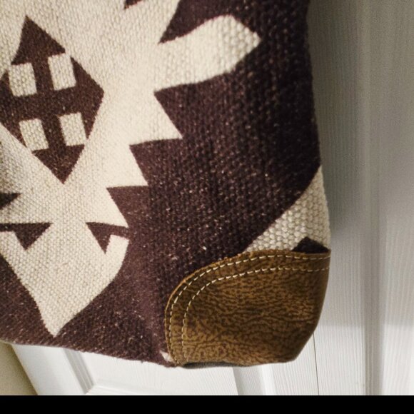 MYRA BAG Women's 100% Cotton/Leather Aztec Design Shoulder Tote Bag - Size Large - Picture 13 of 15